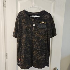 Knickerbocker Black and Brown Henley T-Shirt with Star Patch